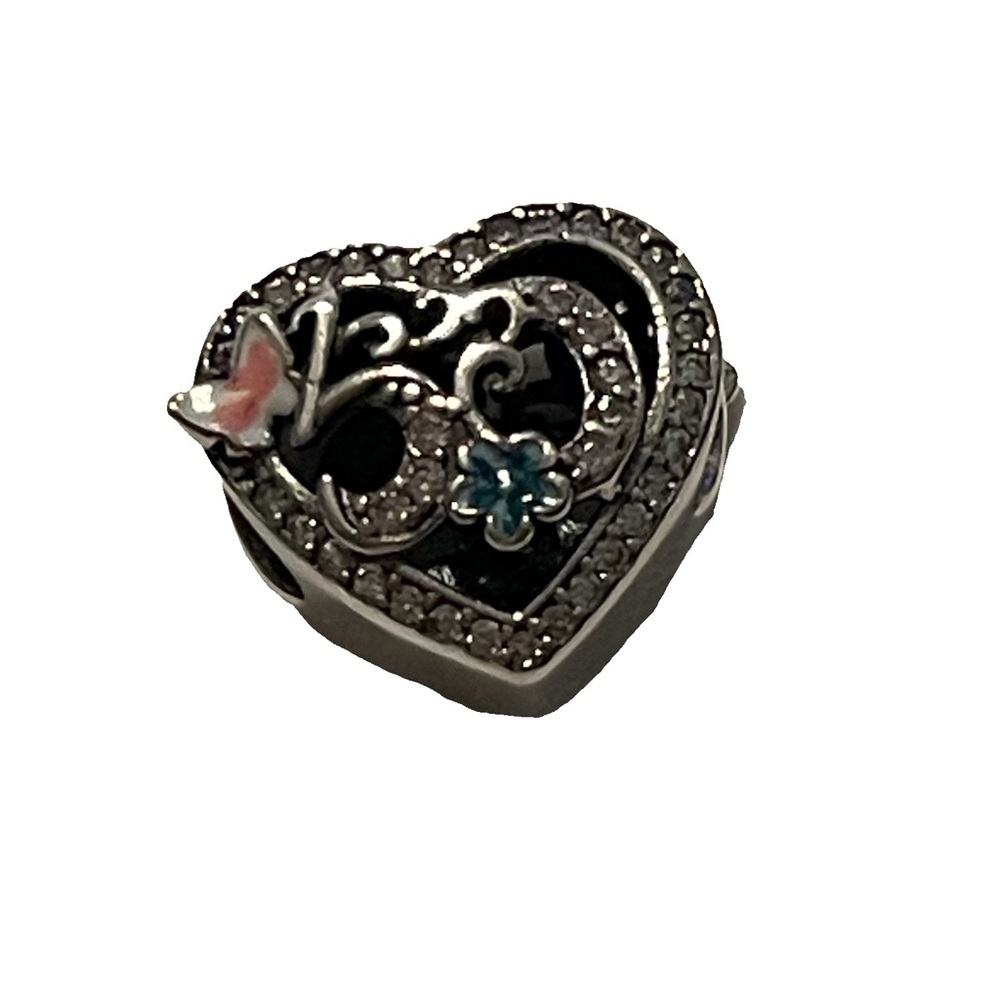 Heart-Shaped Sterling Silver 925 Charm with Number “50” and Pink & Blue Accents - Picture 2 of 5